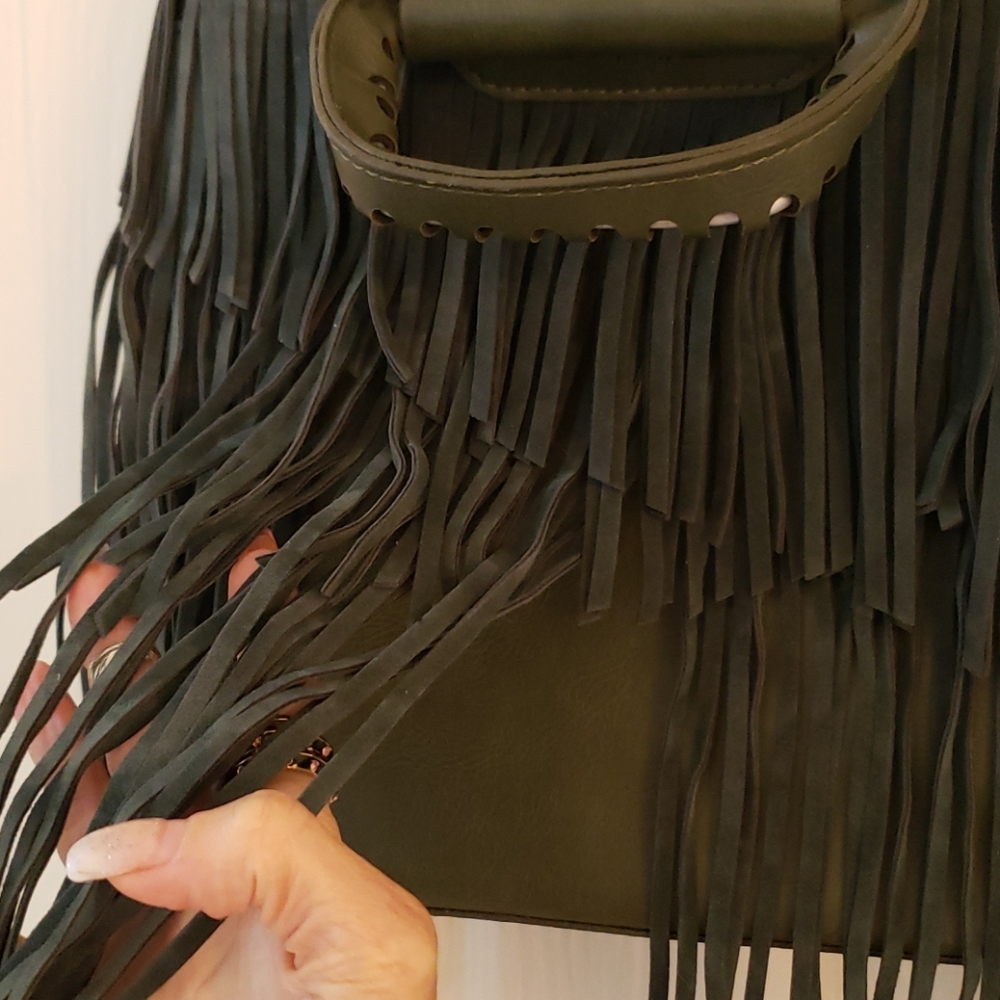 Faux Suede fringe/leather purse - Picture 6 of 17